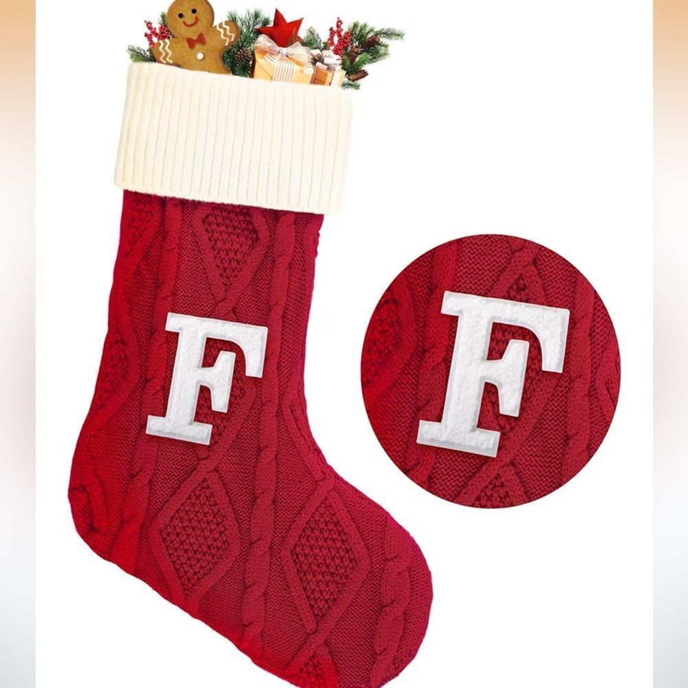 NWT Knitted Stockings with Initials Large Red Custom Monogram Christmas Stocking